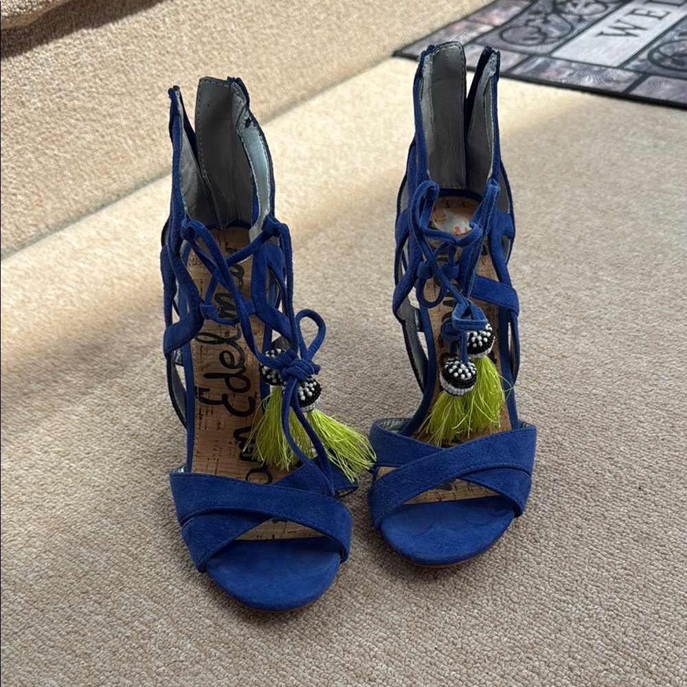 Sam Edelman Blue and Yellow Stiletto Heels